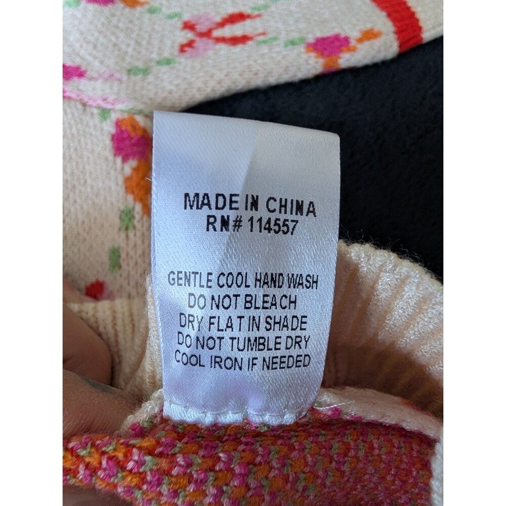 NWT Bow Print Coquette Artsy Cream Sweater Colorful Preppy - Picture 10 of 15